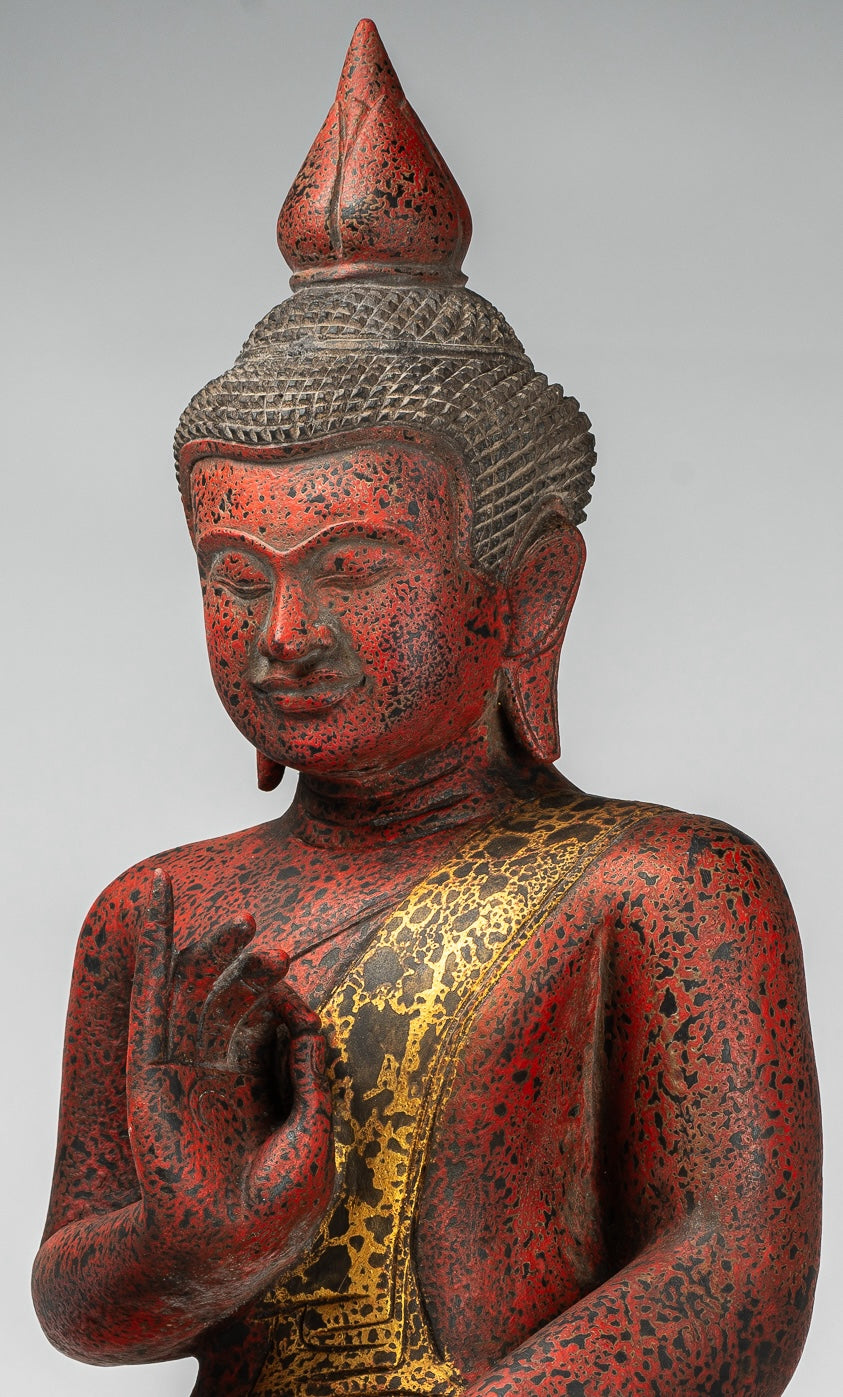 Buddha Statue - Antique Khmer Style Cambodia Seated Wood Buddha Statue Teaching Mudra - 70cm/28"