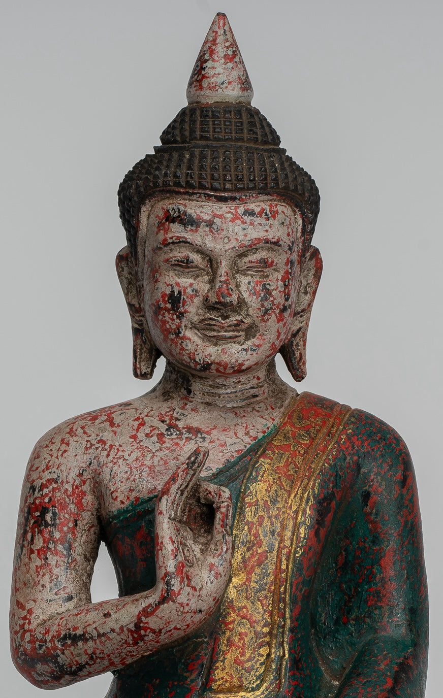 Statue Buddha - Antique Khmer in stile Cambogia Statue Buddha seduta Insegnamento Mudra - 27 cm/11 "