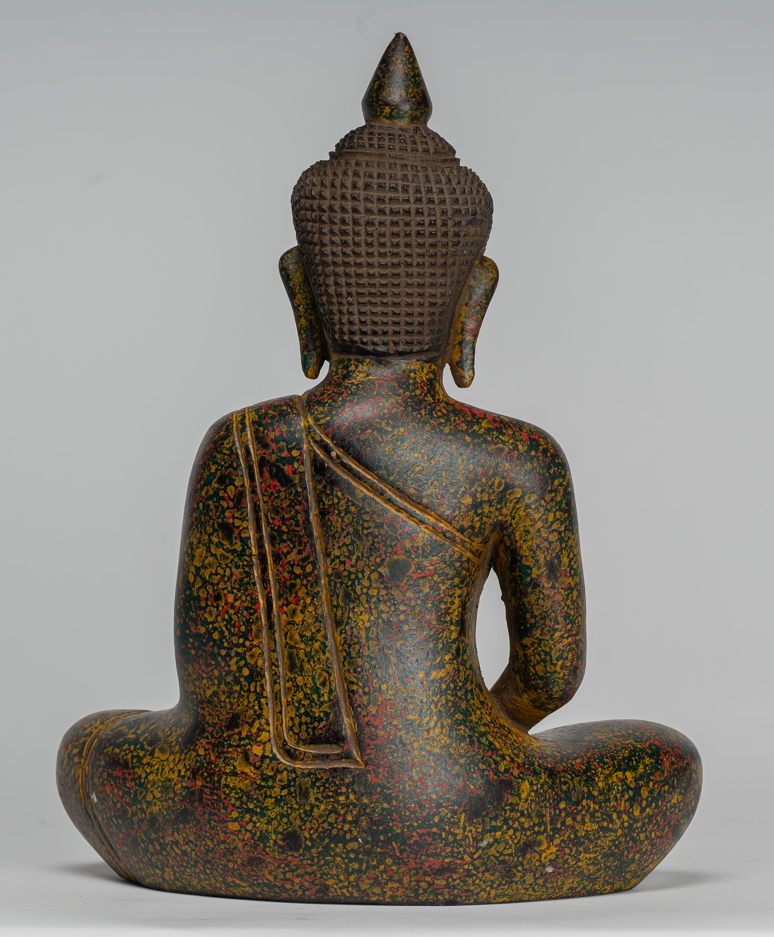 Buddha Sculpture - Antique Khmer Style Wood Seated Buddha Statue Dhyana Meditation Mudra - 27cm/11"