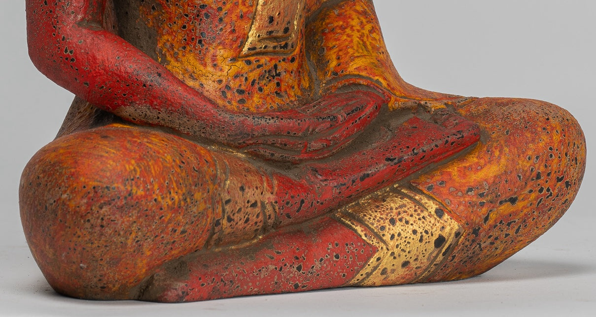 Buddha -Skulptur - antiker Khmer -Stil Holz sitzend Buddha Statue Dhyana Meditation Mudra - 27 cm/11 "