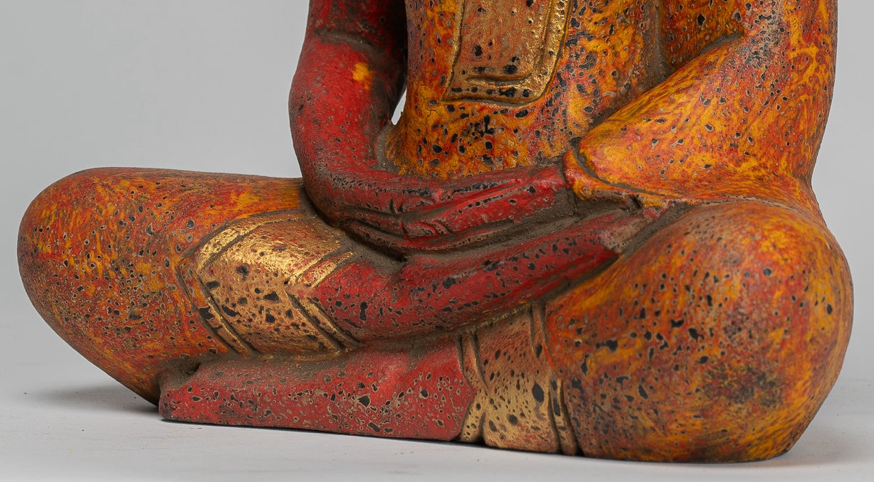 Buddha -Skulptur - antiker Khmer -Stil Holz sitzend Buddha Statue Dhyana Meditation Mudra - 27 cm/11 "