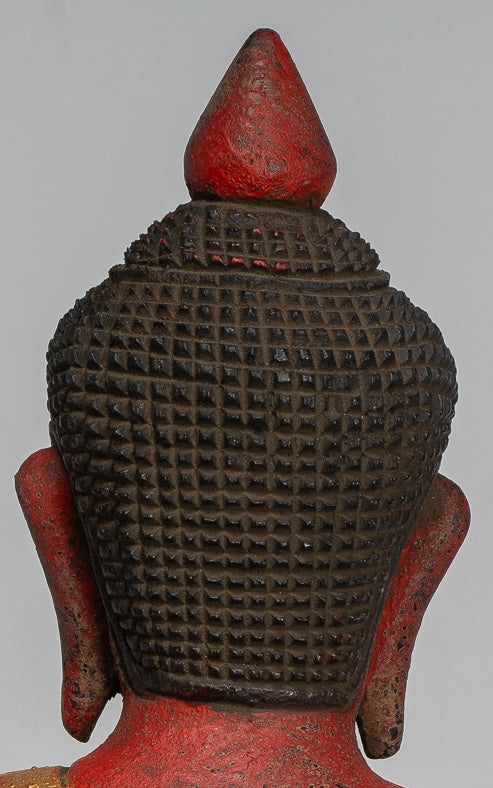 Buddha -Skulptur - antiker Khmer -Stil Holz sitzend Buddha Statue Dhyana Meditation Mudra - 27 cm/11 "