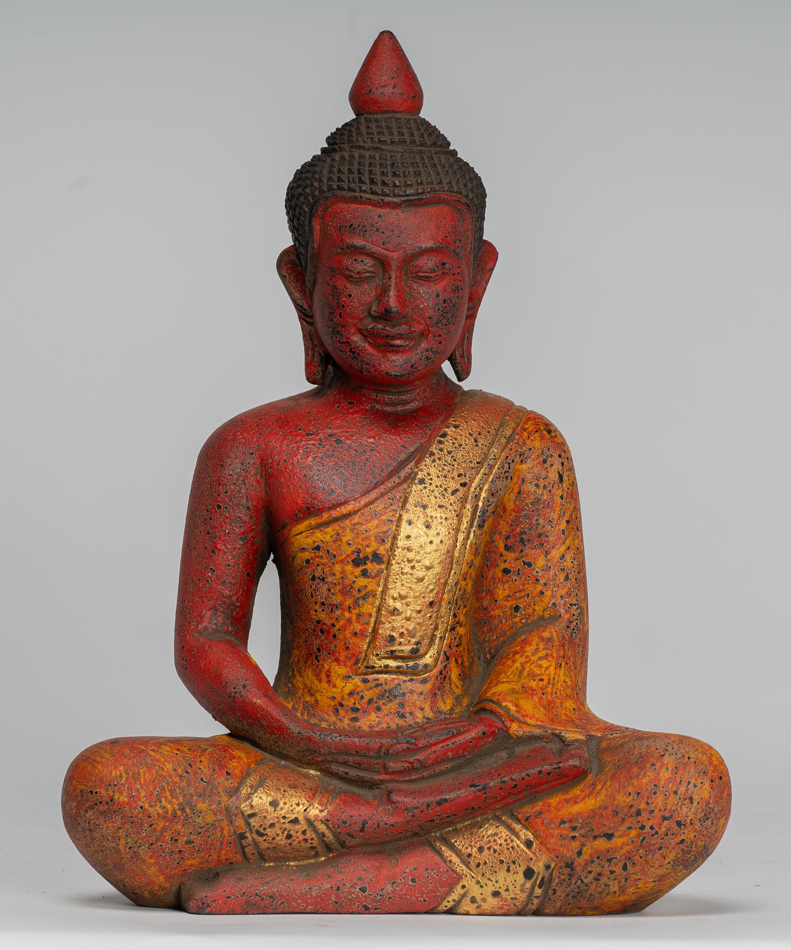 Buddha -Skulptur - antiker Khmer -Stil Holz sitzend Buddha Statue Dhyana Meditation Mudra - 27 cm/11 "
