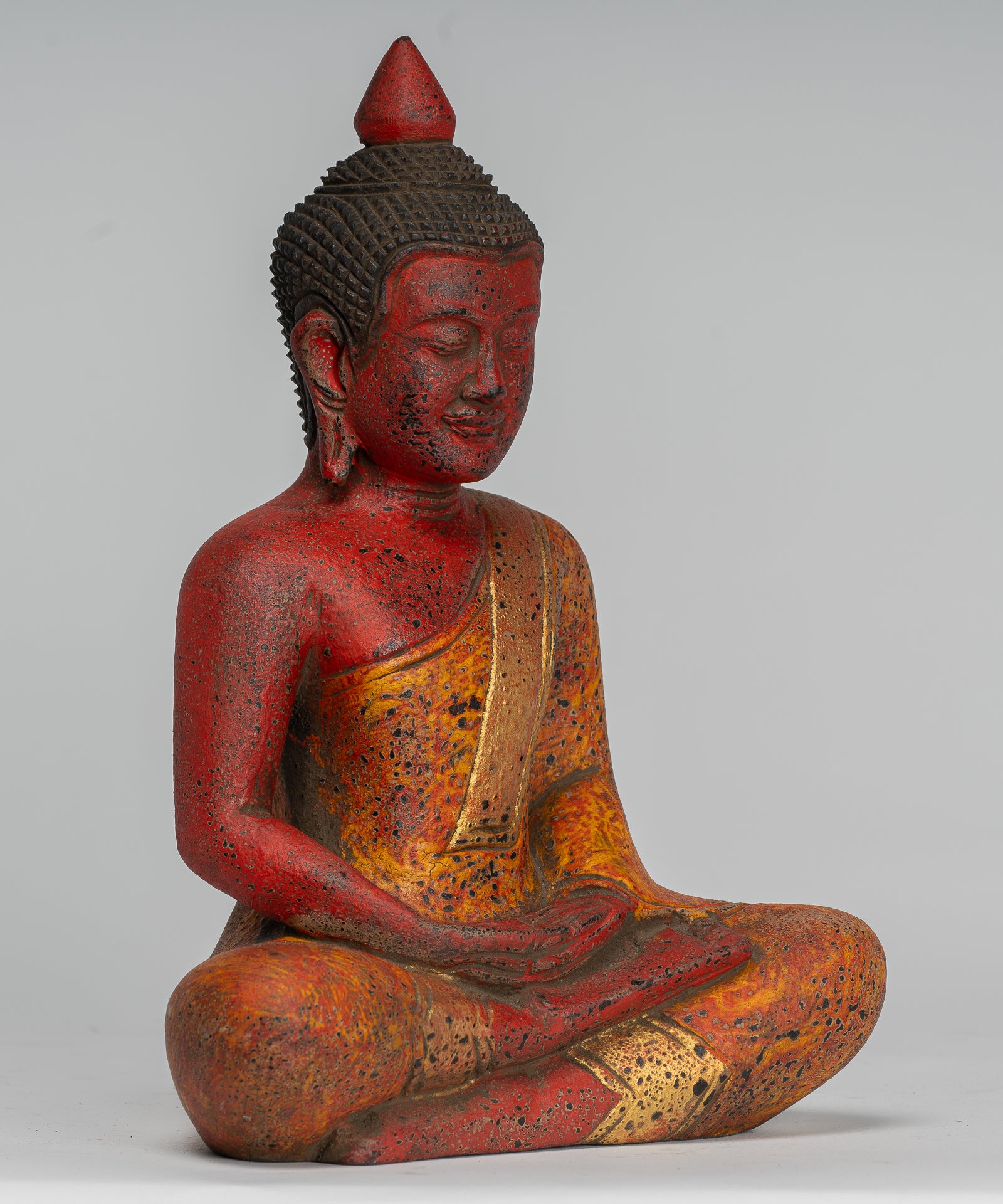 Buddha -Skulptur - antiker Khmer -Stil Holz sitzend Buddha Statue Dhyana Meditation Mudra - 27 cm/11 "