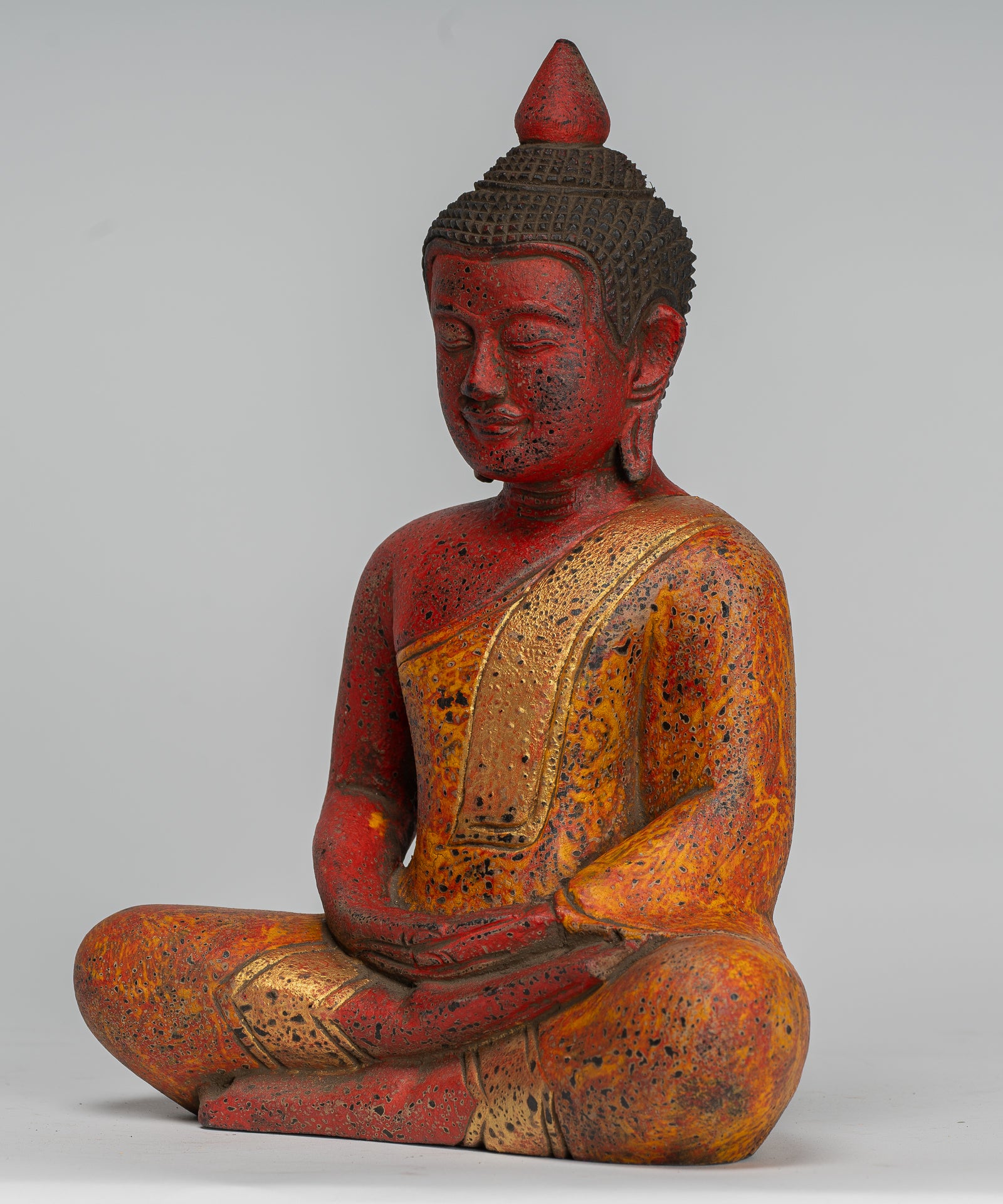 Buddha -Skulptur - antiker Khmer -Stil Holz sitzend Buddha Statue Dhyana Meditation Mudra - 27 cm/11 "