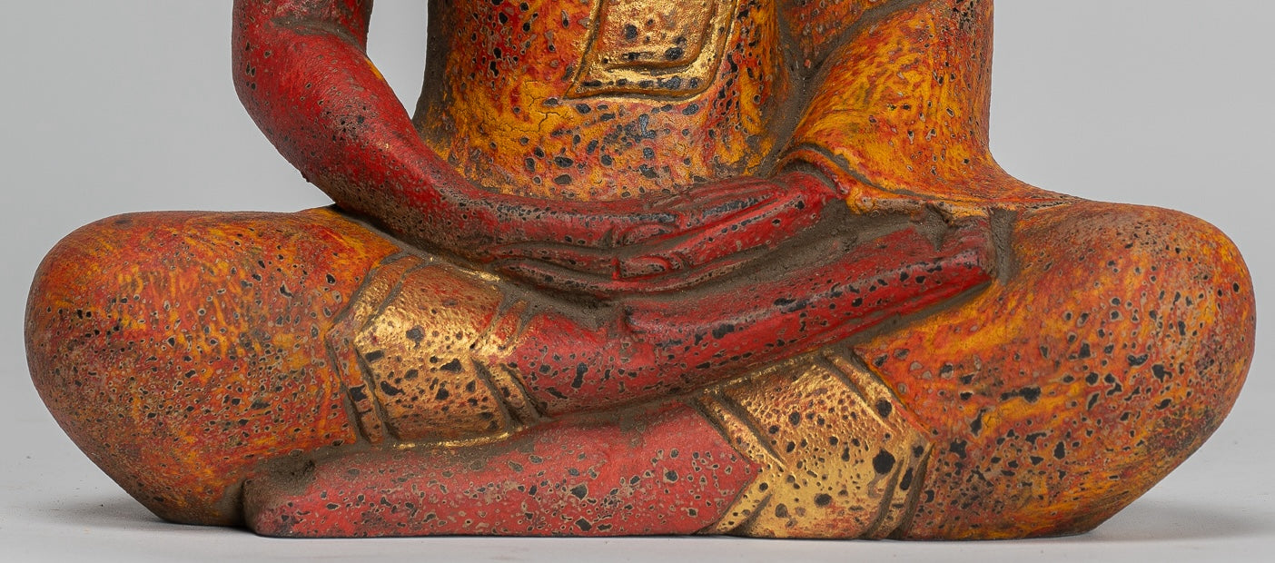 Buddha -Skulptur - antiker Khmer -Stil Holz sitzend Buddha Statue Dhyana Meditation Mudra - 27 cm/11 "