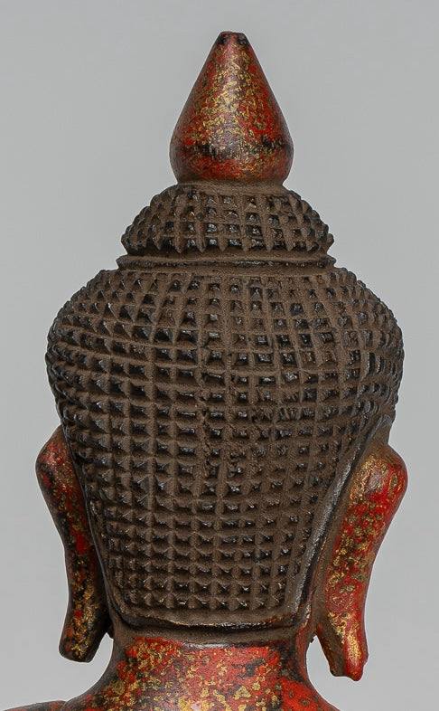 Buddha Statue - Antique Khmer Style Cambodia Seated Wood Buddha Statue Teaching Mudra - 27cm/11"