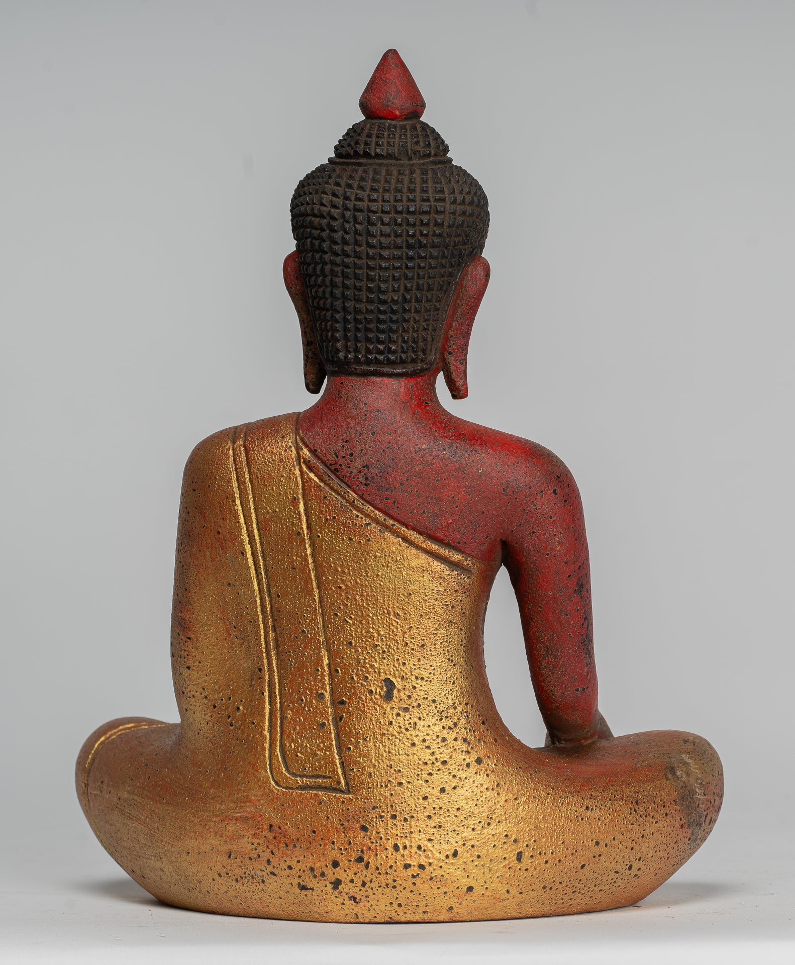 Buddha Statue - Antique Khmer Style SE Asia Seated Wood Enlightenment Buddha Statue - 27cm/11"v