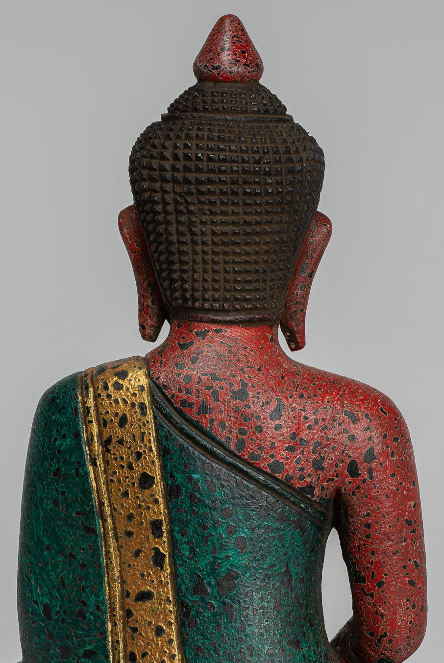 Buddha Sculpture - Antique Khmer Style Wood Seated Buddha Statue Dhyana Meditation Mudra - 26cm/10"