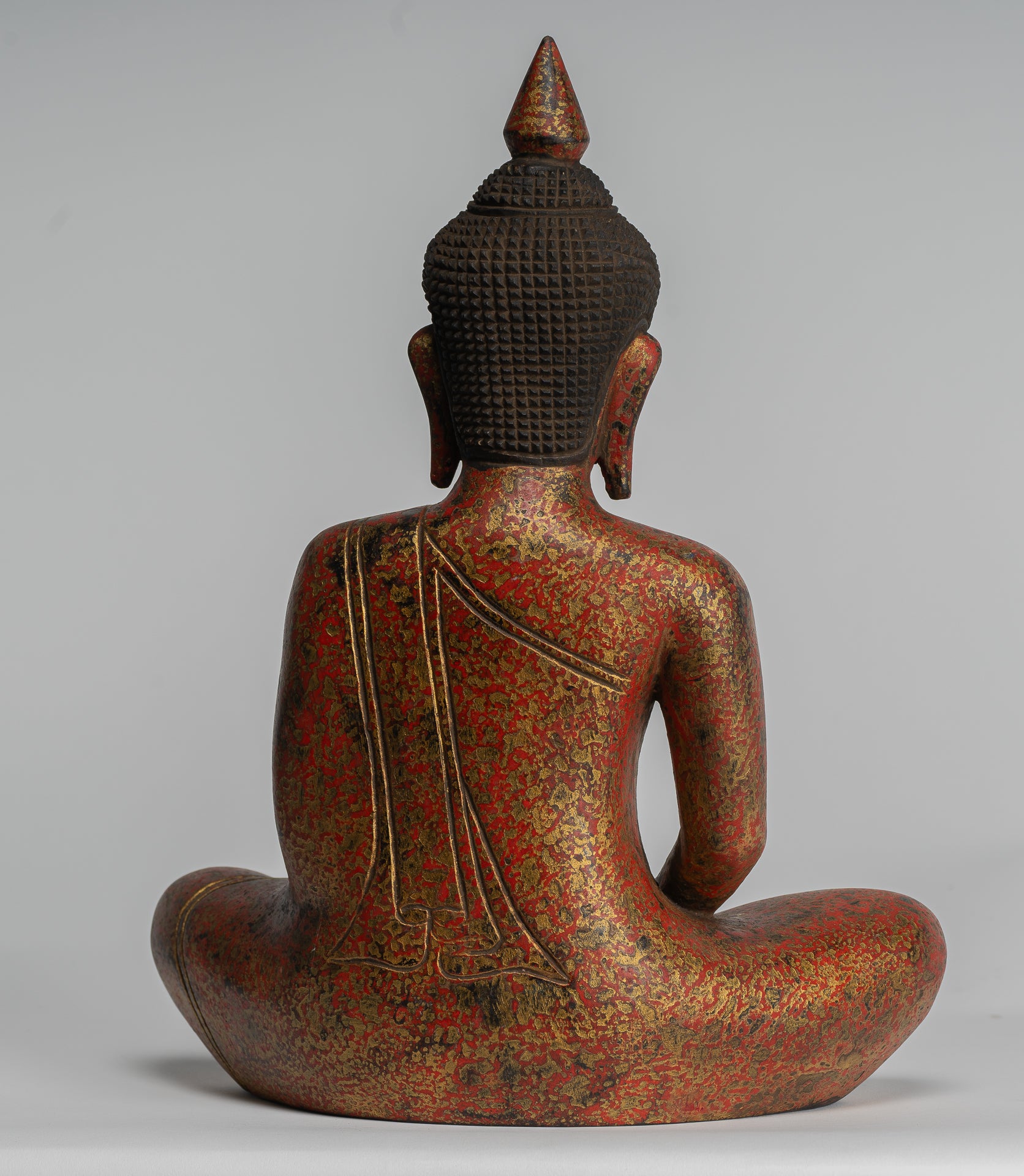 Buddha Sculpture - Antique Khmer Style Wood Seated Buddha Statue Dhyana Meditation Mudra - 32cm/13"