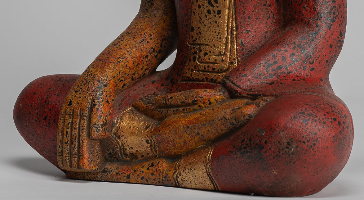 Buddha Statue - Antique Khmer Style SE Asia Seated Wood Enlightenment Buddha Statue - 46cm/18"