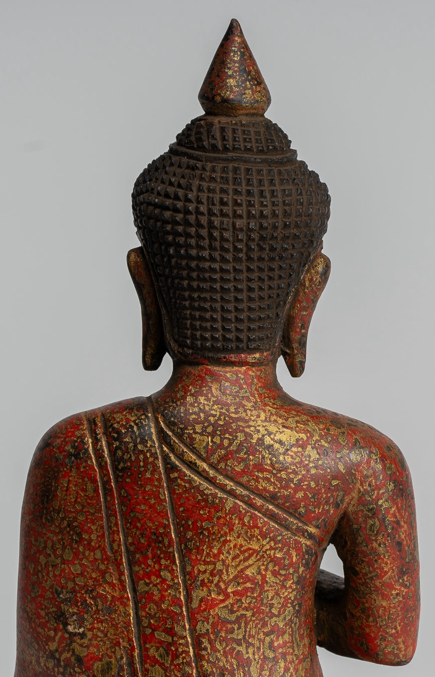 Buddha Sculpture - Buddha - Antique Khmer Style Seated Wood Buddha Statue Teaching Mudra - 20cm/8"