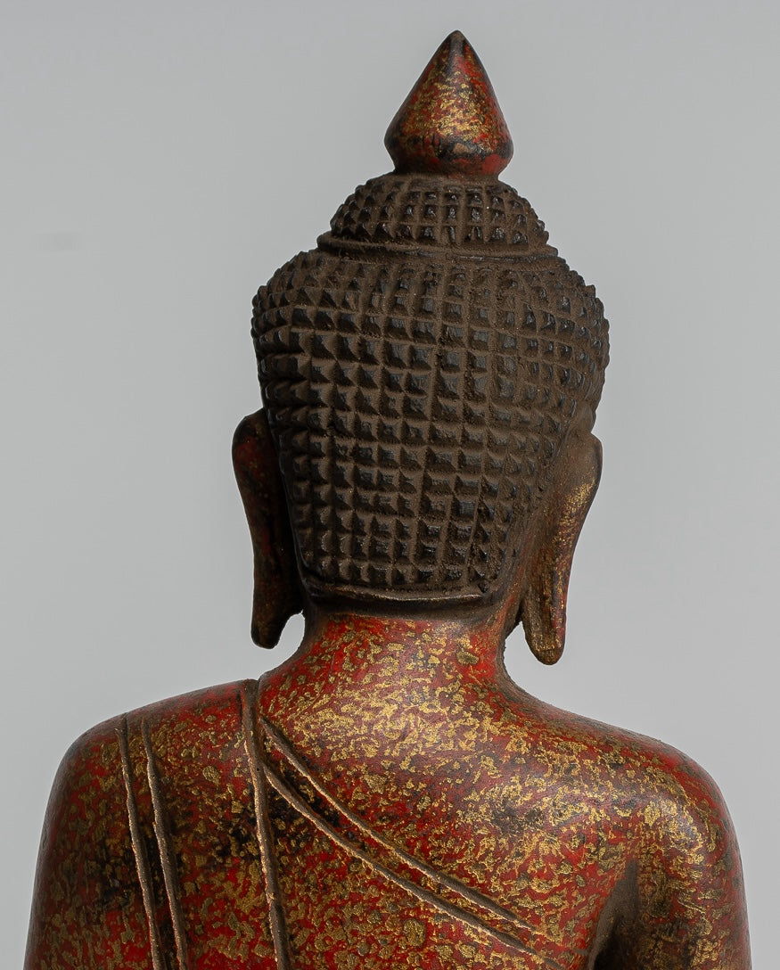 Buddha Sculpture - Antique Khmer Style Wood Seated Buddha Statue Dhyana Meditation Mudra - 20cm/8"