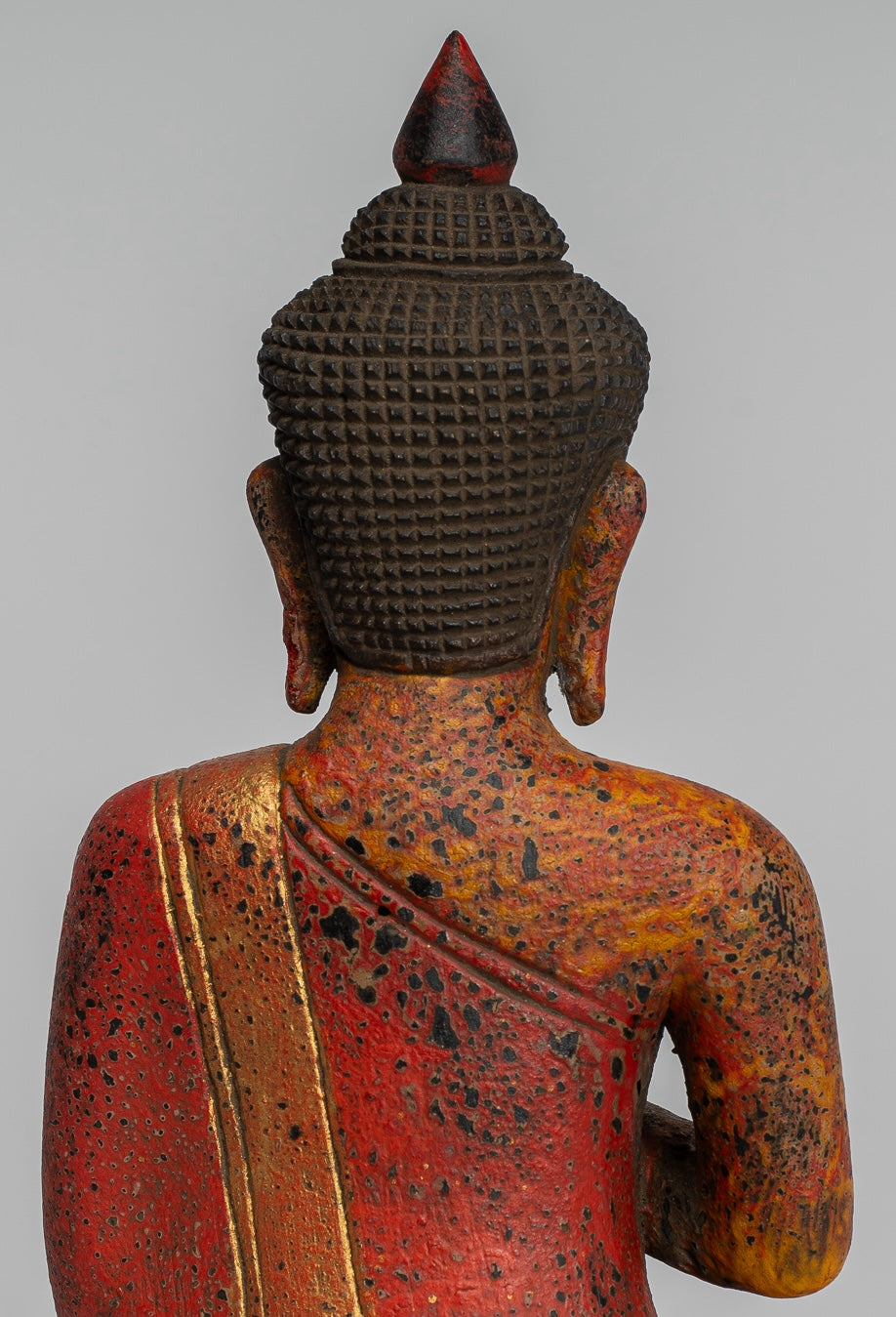 Buddha Statue - Antique Khmer Style Cambodia Seated Wood Buddha Statue Teaching Mudra - 27cm/11"