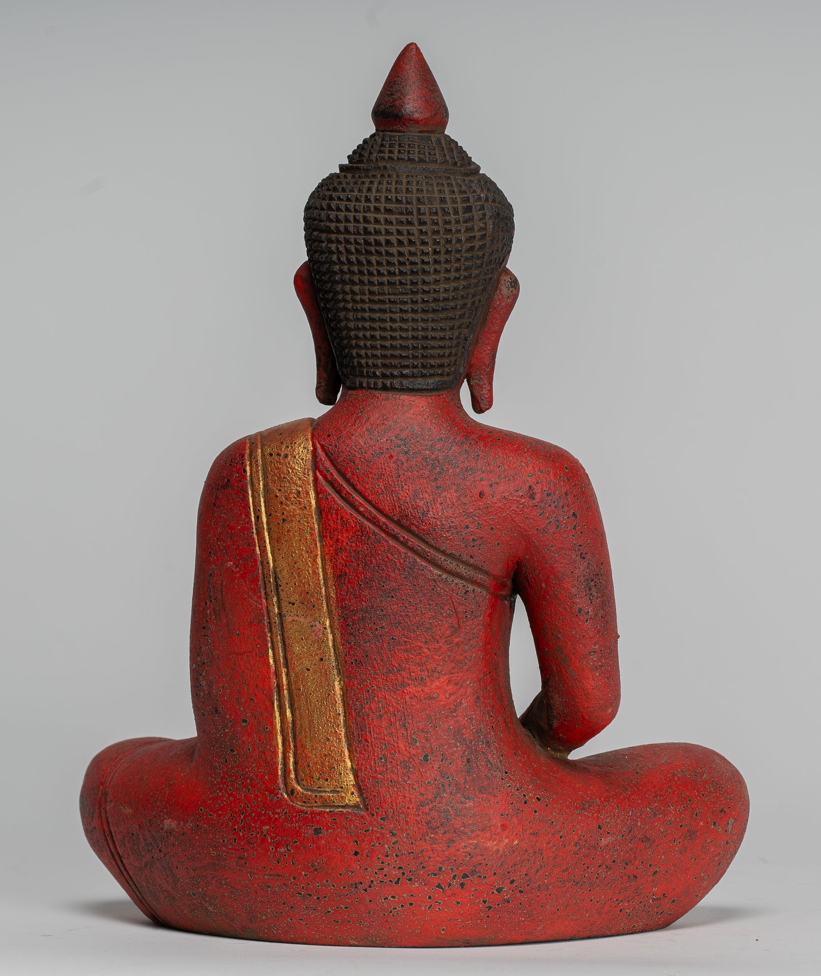 Buddha Sculpture - Antique Khmer Style Wood Seated Buddha Statue Dhyana Meditation Mudra - 27cm/11"