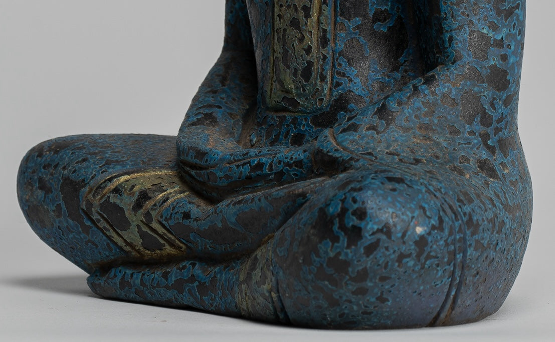 Buddha -Skulptur - antiker Khmer -Stil Holz sitzend Buddha Statue Dhyana Meditation Mudra - 22 cm/9 "