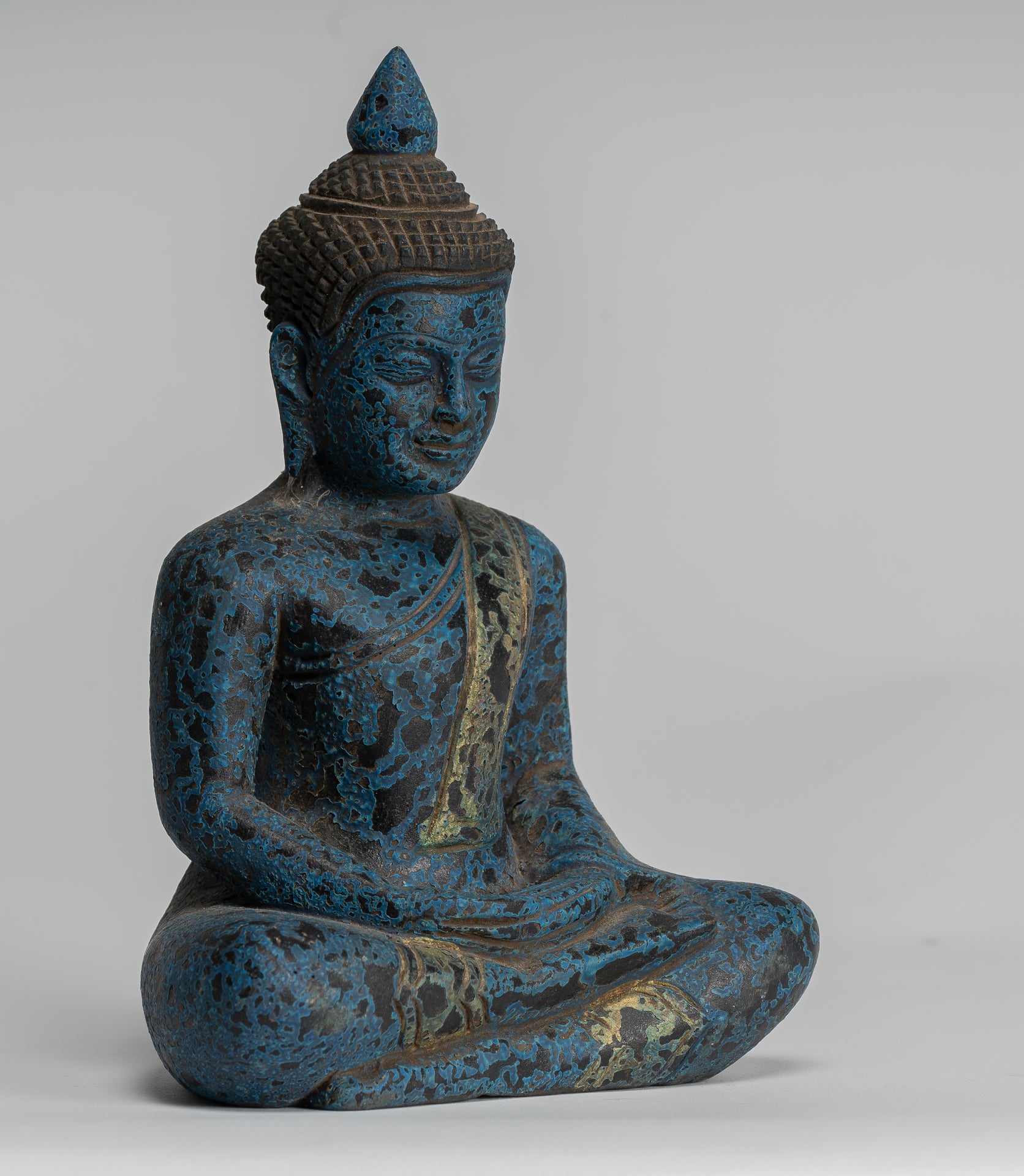 Buddha -Skulptur - antiker Khmer -Stil Holz sitzend Buddha Statue Dhyana Meditation Mudra - 22 cm/9 "