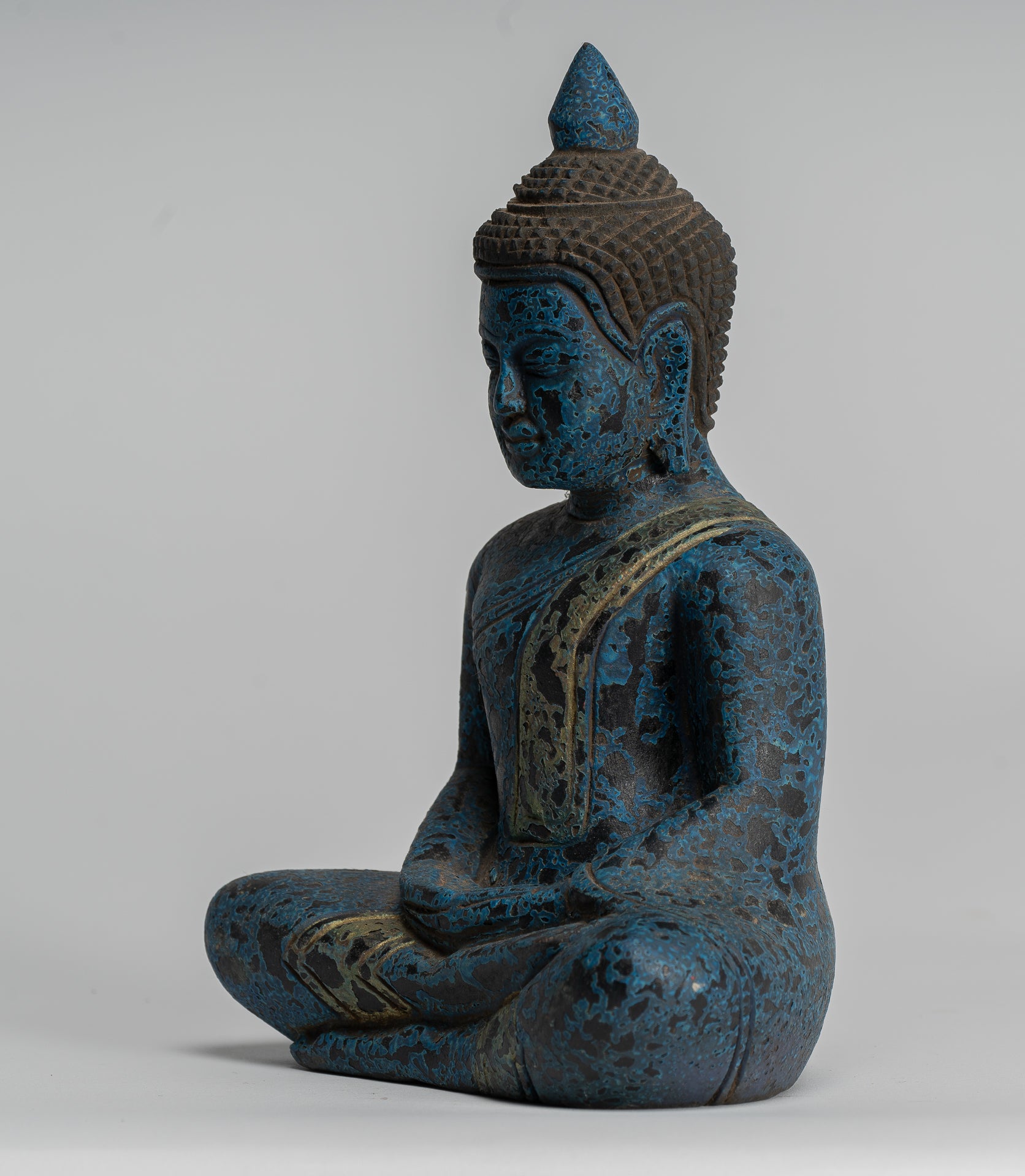 Buddha -Skulptur - antiker Khmer -Stil Holz sitzend Buddha Statue Dhyana Meditation Mudra - 22 cm/9 "