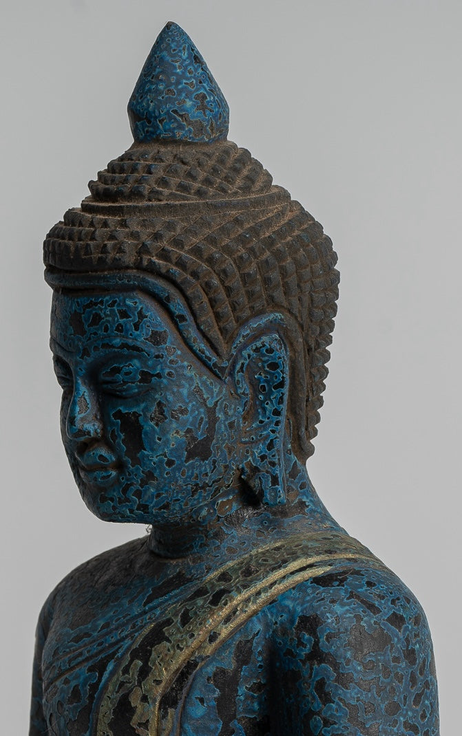 Buddha -Skulptur - antiker Khmer -Stil Holz sitzend Buddha Statue Dhyana Meditation Mudra - 22 cm/9 "