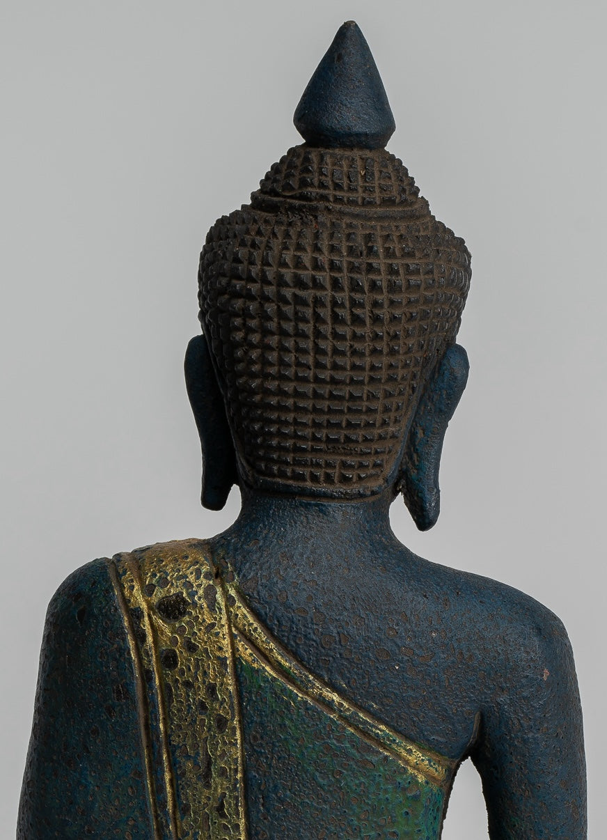 Buddha Sculpture - Antique Khmer Style Wood Seated Buddha Statue Dhyana Meditation Mudra - 20cm/8"