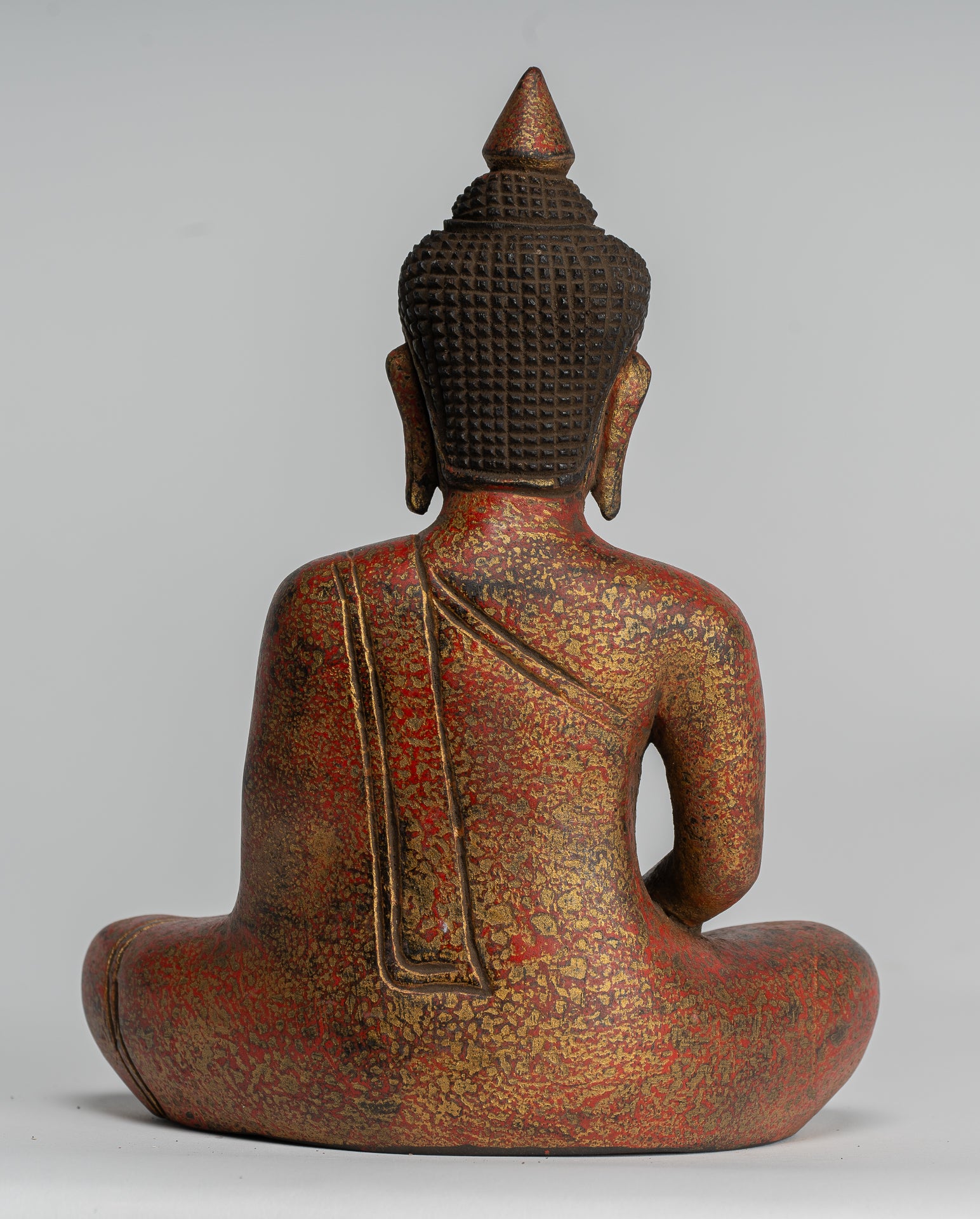 Buddha Sculpture - Antique Khmer Style Wood Seated Buddha Statue Dhyana Meditation Mudra - 21cm/8"