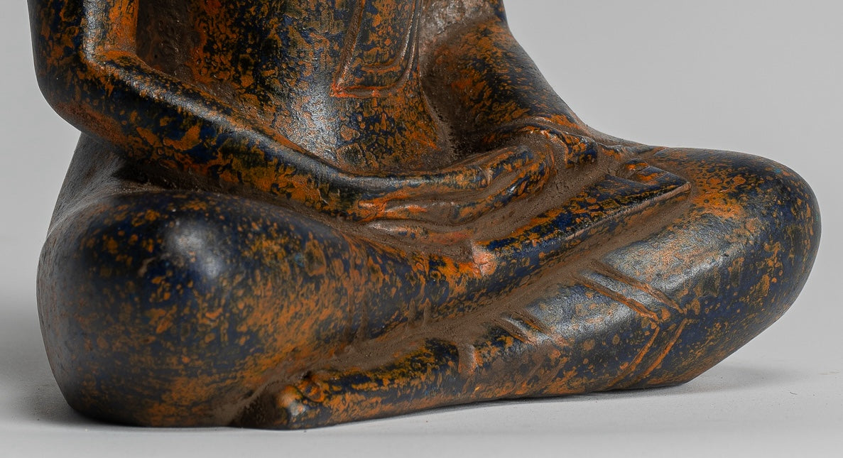 Buddha Sculpture - Antique Khmer Style Wood Seated Buddha Statue Dhyana Meditation Mudra - 20cm/8"