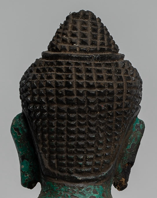 Buddha Statue - Antique Khmer Style SE Asia Seated Wood Enlightenment Buddha Statue - 19cm/8"