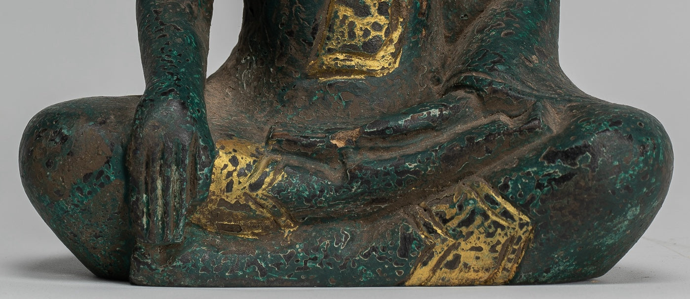 Buddha Statue - Antique Khmer Style SE Asia Seated Wood Enlightenment Buddha Statue - 20cm/8"