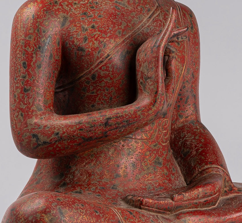 Buddha Statue - Antique Khmer Style Cambodia Seated Wood Buddha Statue Teaching Mudra - 78cm/31"