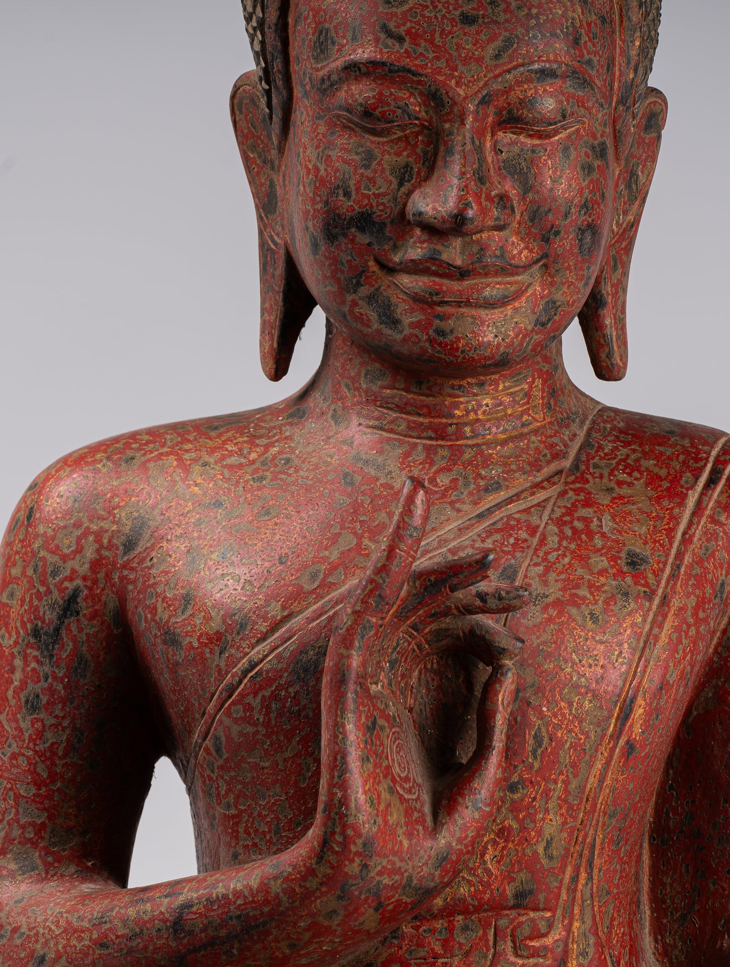 Buddha Statue - Antique Khmer Style Cambodia Seated Wood Buddha Statue Teaching Mudra - 78cm/31"