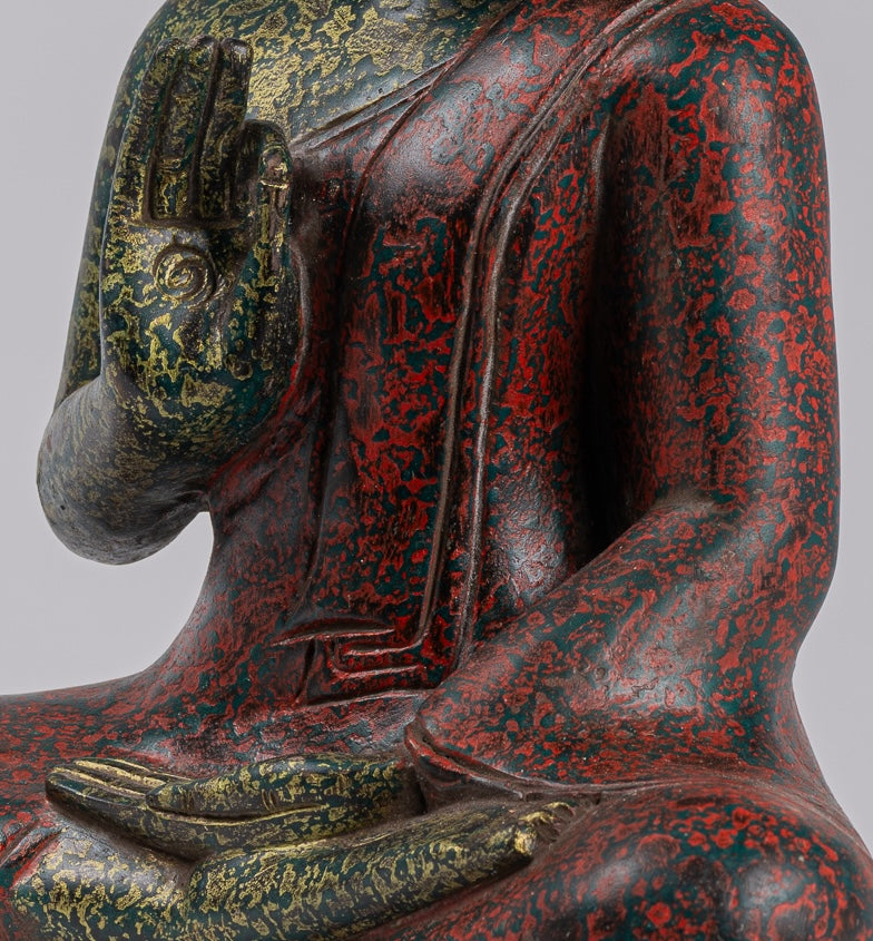 Buddha Sculpture - Buddha - Antique Khmer Style Seated Wood Buddha Statue Teaching Mudra - 39cm/16"