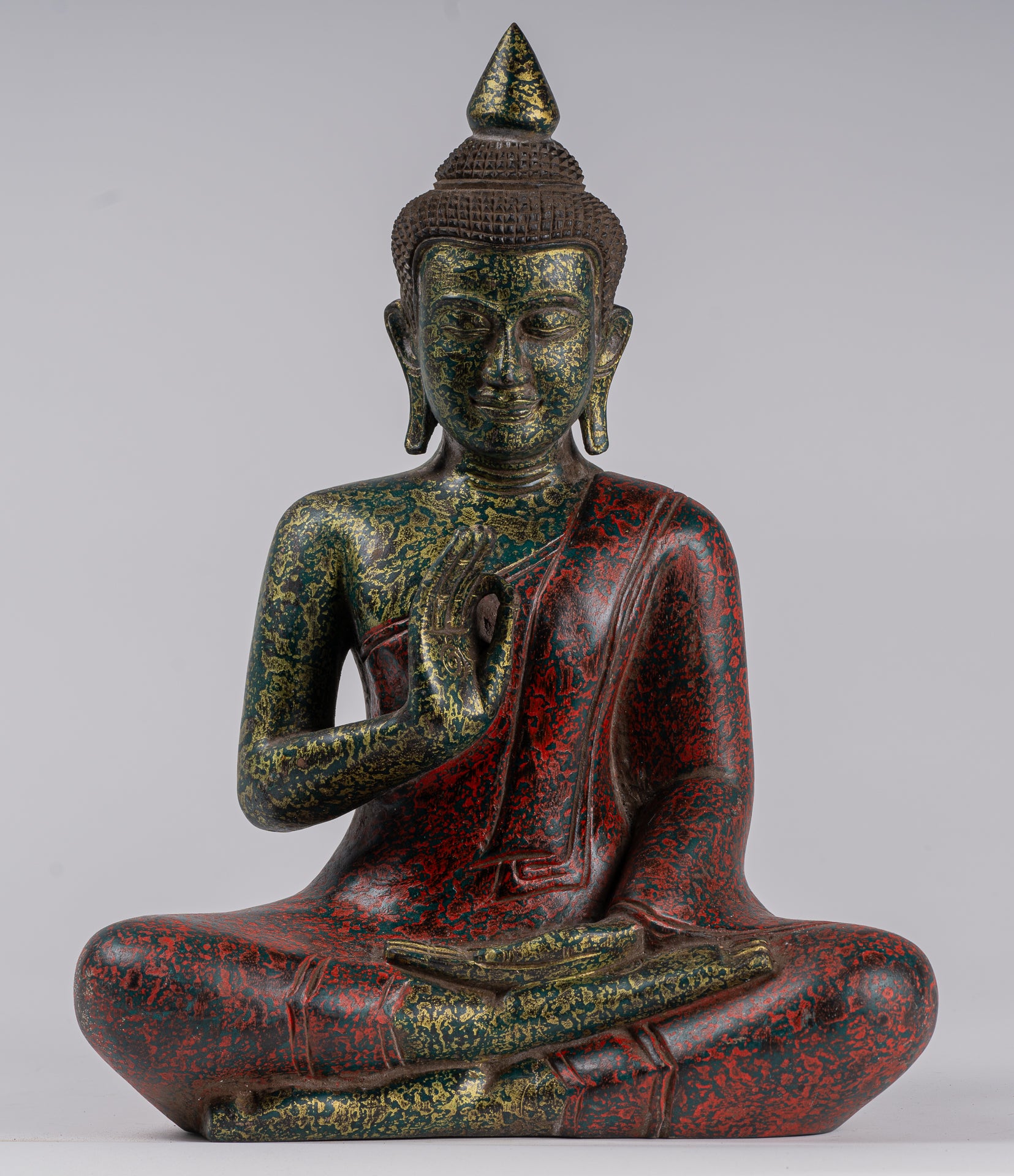 Buddha Sculpture - Buddha - Antique Khmer Style Seated Wood Buddha Statue Teaching Mudra - 39cm/16"