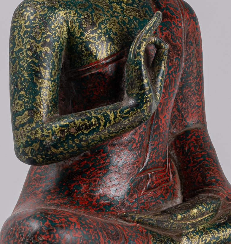 Buddha Sculpture - Buddha - Antique Khmer Style Seated Wood Buddha Statue Teaching Mudra - 39cm/16"