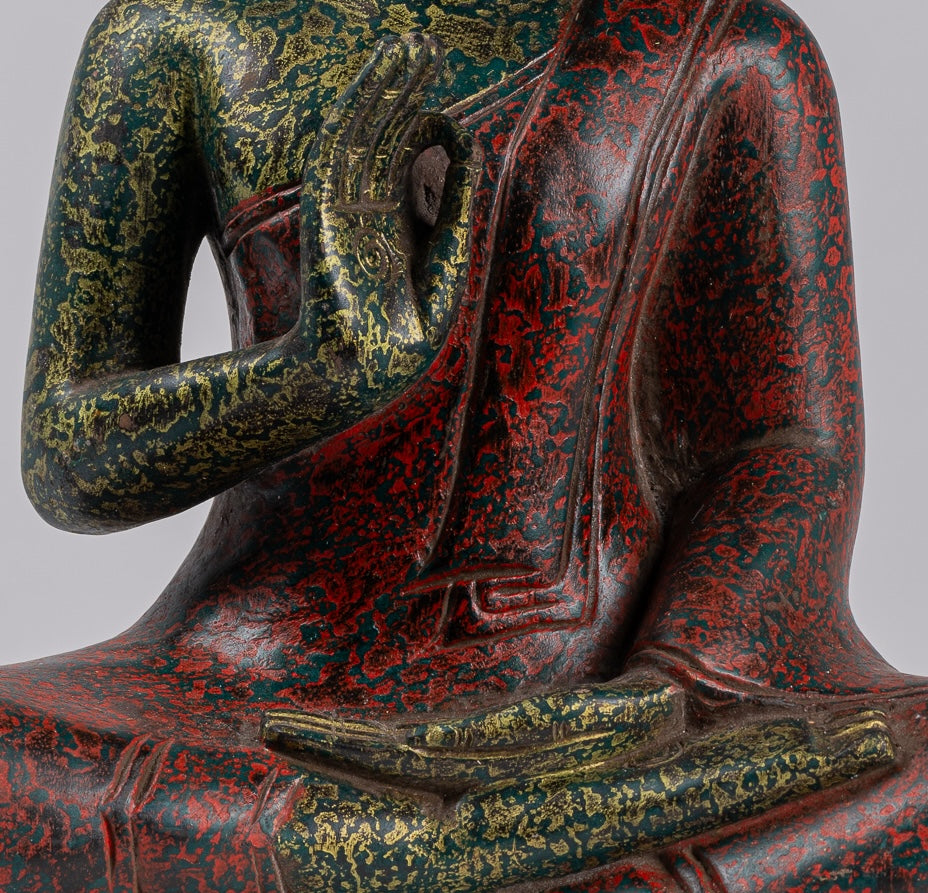 Buddha Sculpture - Buddha - Antique Khmer Style Seated Wood Buddha Statue Teaching Mudra - 39cm/16"
