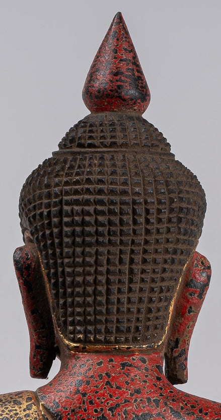 Buddha Sculpture - Antique Khmer Style Wood Seated Buddha Statue Dhyana Meditation Mudra - 34cm/14"