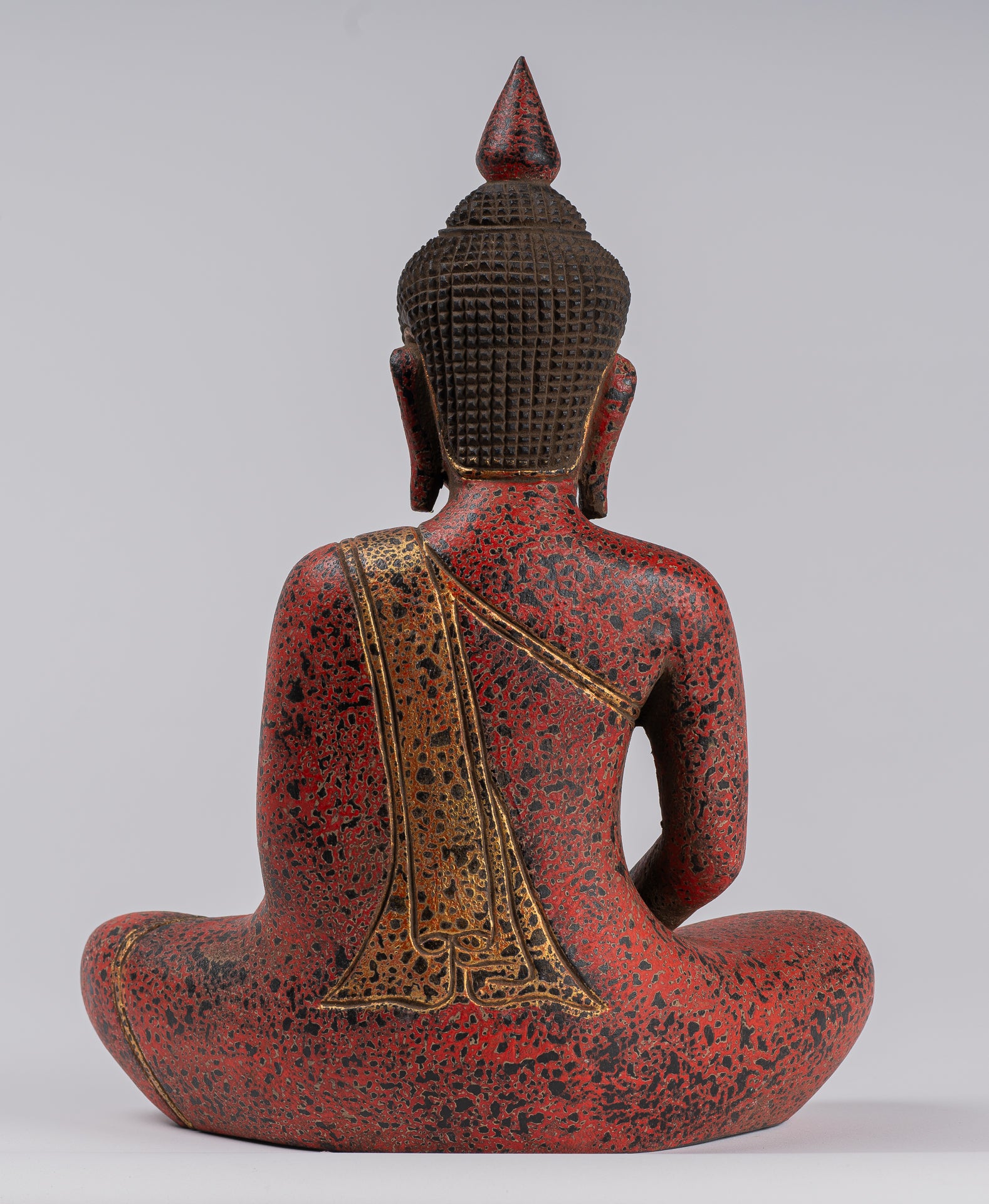 Buddha Sculpture - Antique Khmer Style Wood Seated Buddha Statue Dhyana Meditation Mudra - 34cm/14"