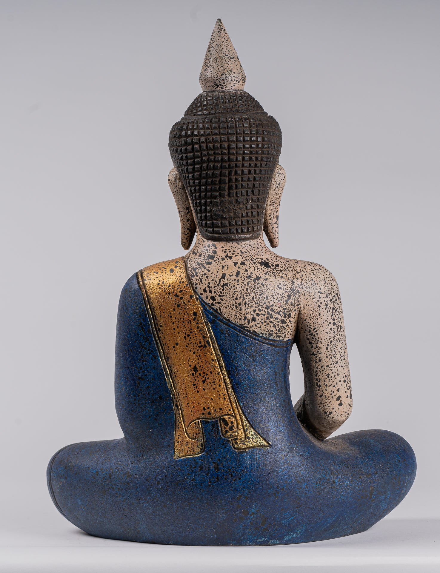 Buddha Statue - Antique Khmer Style SE Asia Seated Wood Meditation Buddha Statue - 47cm/19"