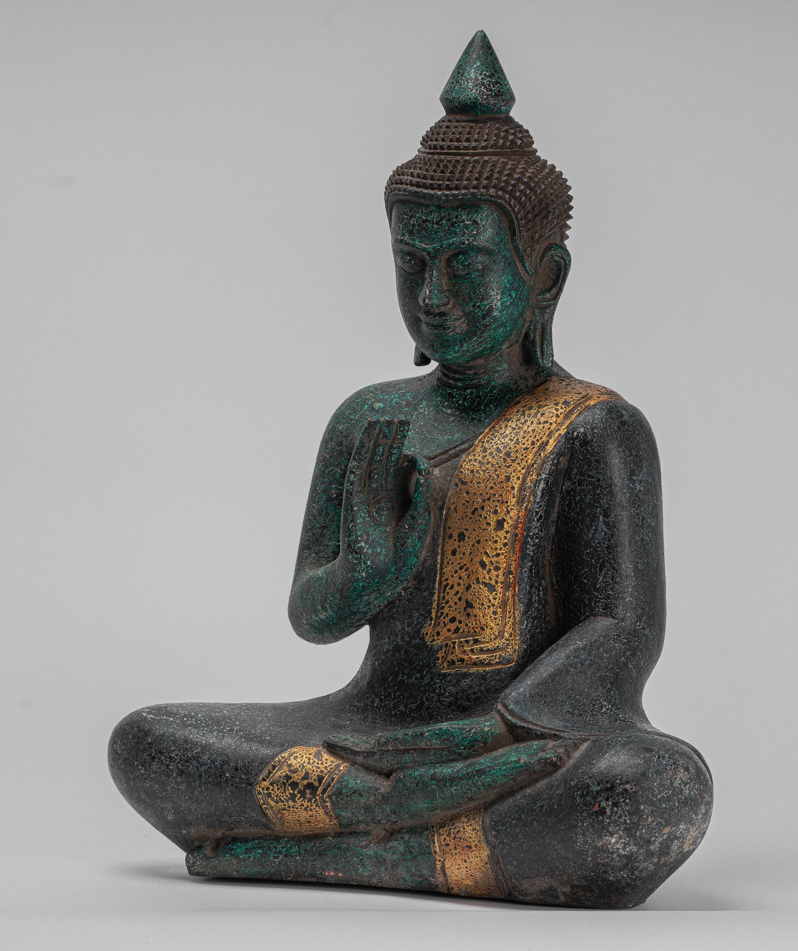 Buddha Sculpture - Buddha - Antique Khmer Style Seated Wood Buddha Statue Teaching Mudra - 40cm/16"