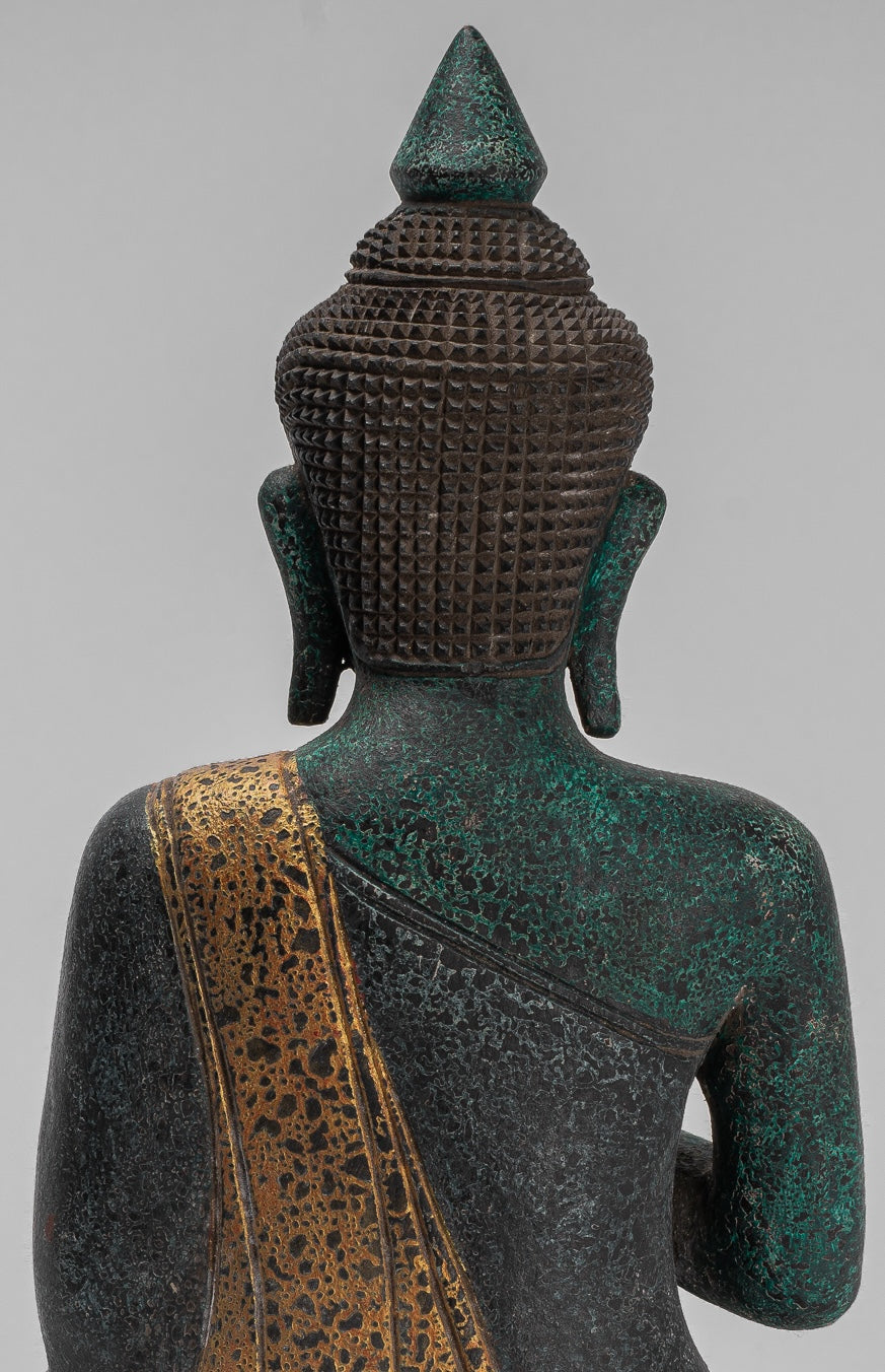 Buddha Sculpture - Buddha - Antique Khmer Style Seated Wood Buddha Statue Teaching Mudra - 40cm/16"