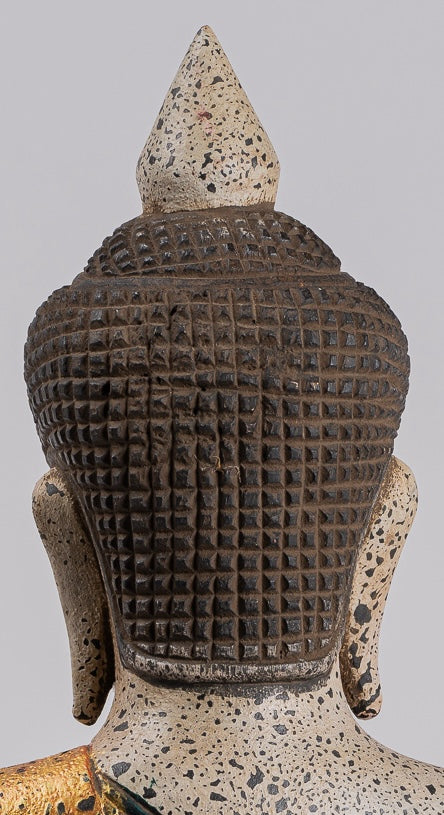 Buddha Sculpture - Antique Khmer Style Wood Seated Buddha Statue Dhyana Meditation Mudra - 40cm/16"