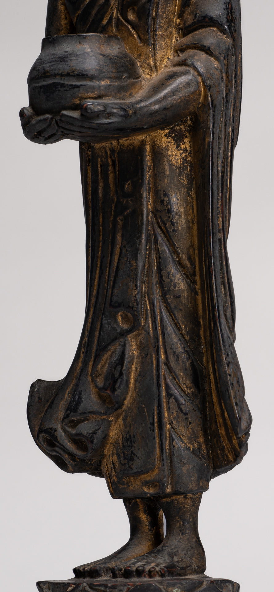 Antique Burmese Style Standing Wood Mandalay Monk Statue - 46cm/18"