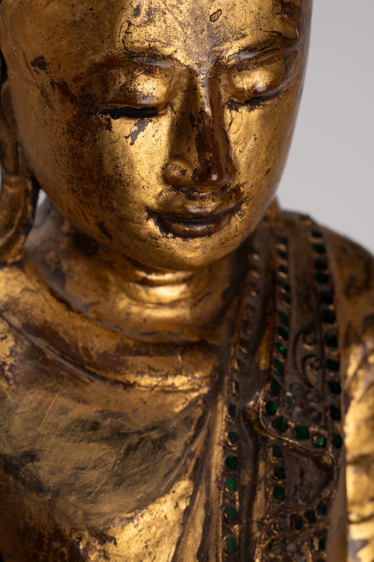 Antique Burmese Style Standing Wood Mandalay Buddha Statue - 101cm/40"