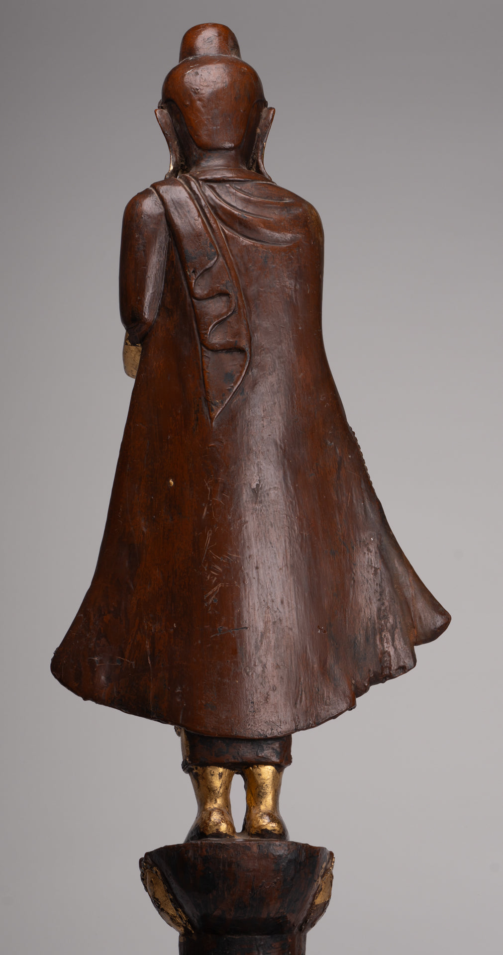 Antique Burmese Style Standing Wood Mandalay Buddha Statue - 101cm/40"