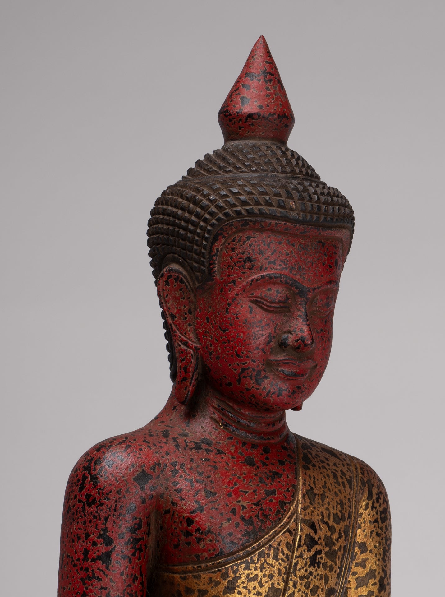 Buddha Statue - Antique Khmer Style SE Asia Seated Wood Meditation Buddha Statue - 49cm/20"