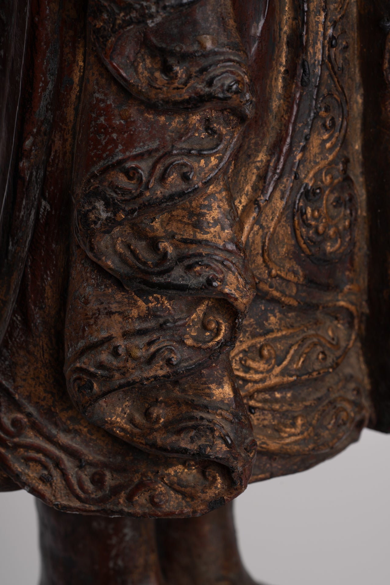 Antique Burmese Style Standing Wood Adoration Mandalay Monk Statue - 76cm/30"