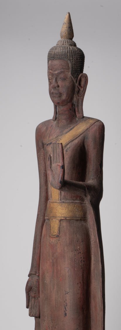 Grande statue de Bouddha - Antique Khmer Style Wood Protection Standing Lundi Bouddha Statue - 163 cm / 65 "