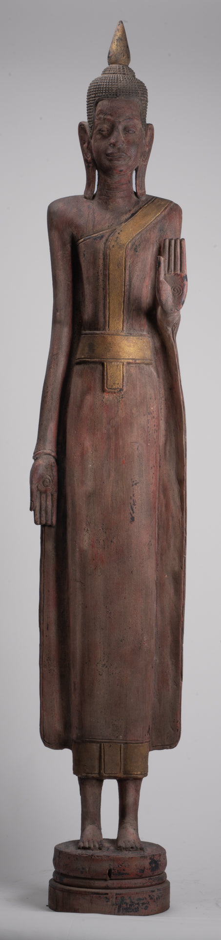 Grande statue de Bouddha - Antique Khmer Style Wood Protection Standing Lundi Bouddha Statue - 163 cm / 65 "
