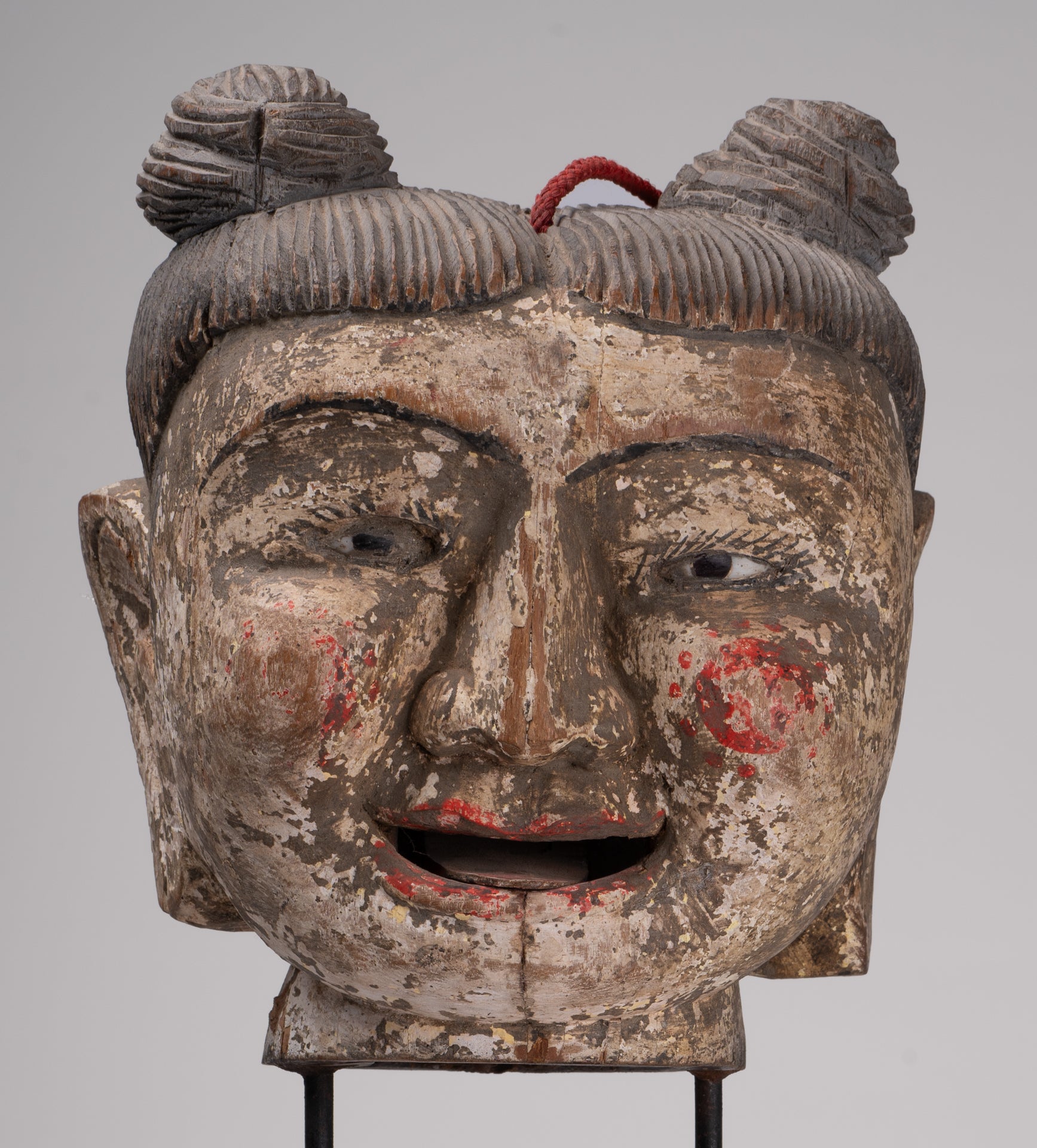 Antique Puppet Statue - Antique Burmese Style Painted Wood Puppet Head - 49cm/20"