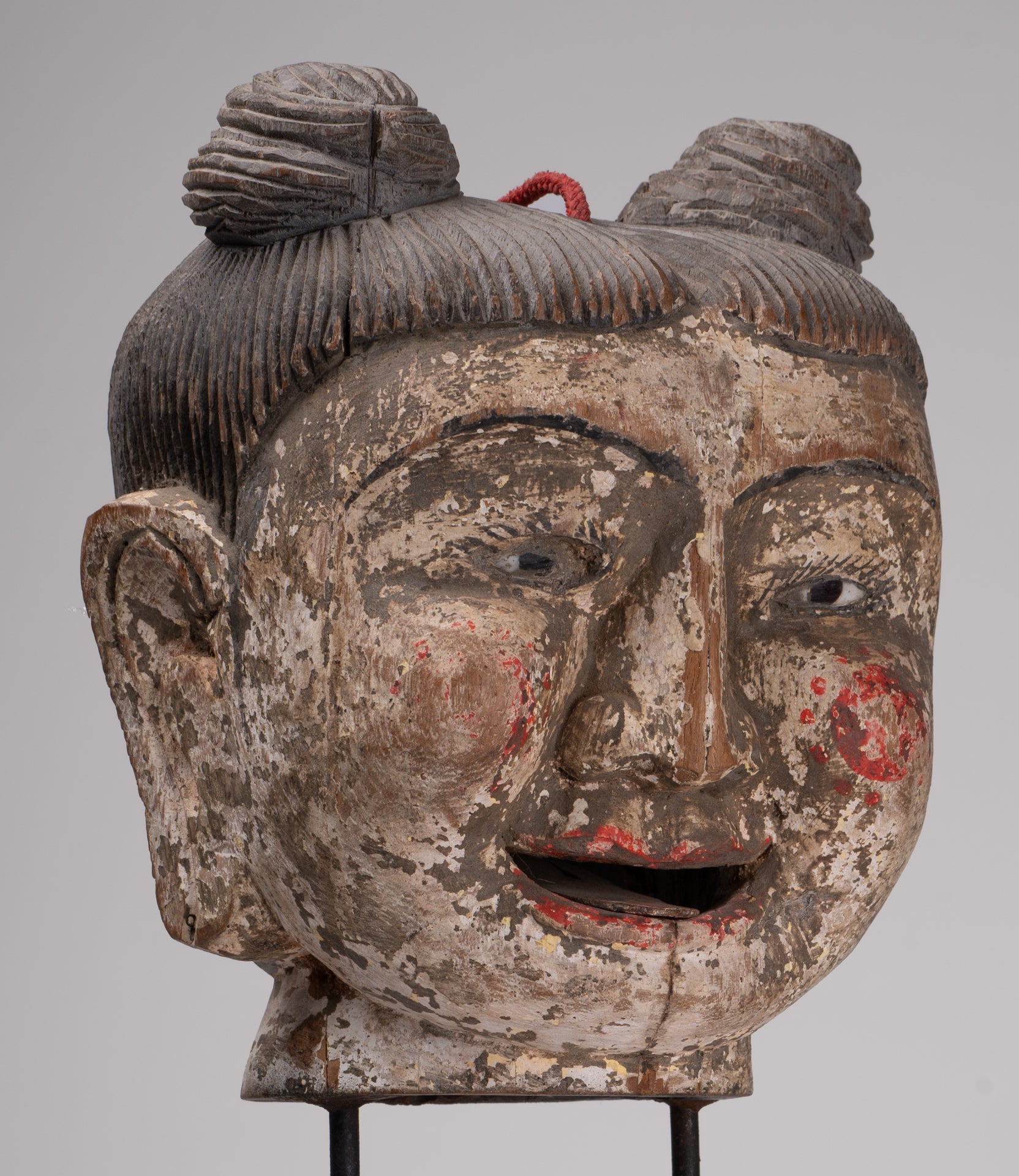 Antique Puppet Statue - Antique Burmese Style Painted Wood Puppet Head - 49cm/20"