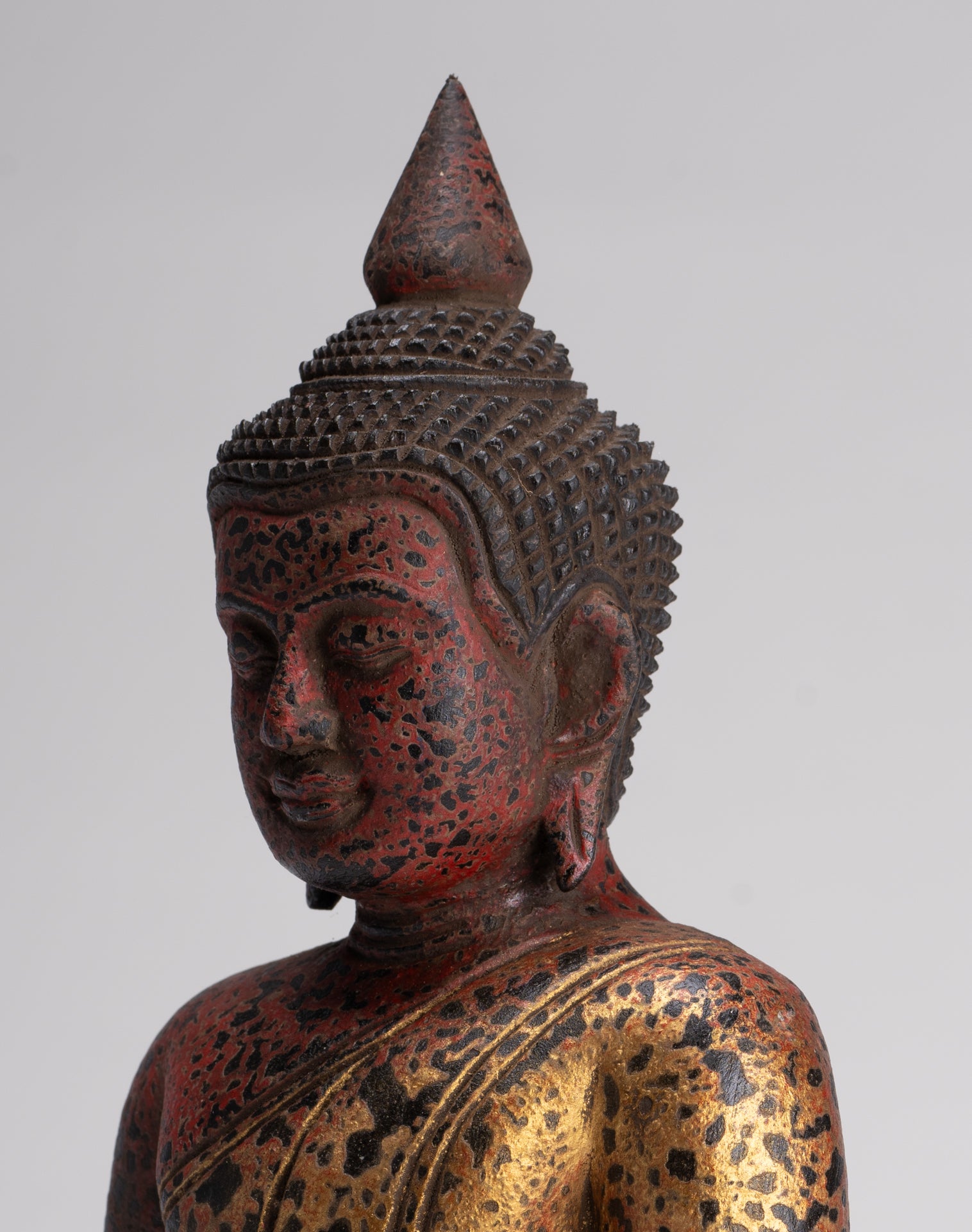 Buddha Sculpture - Antique Khmer Style Wood Seated Buddha Statue Dhyana Meditation Mudra - 27cm/11"